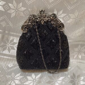 Art Deco Style Evening Bag Glass Beads Metal Frame Flapper Old Hollywood